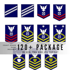 120+ US Coast Guard Rank Insignia SVG PNG JPeG, All Ranks Military Clipart Bundle, Coast Guard Badges Vector Files
