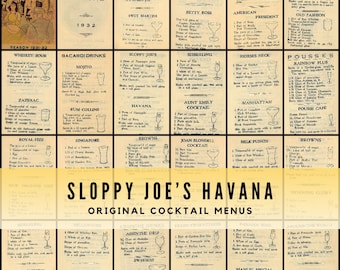 Rari menù dei cocktail Havana dello Sloppy Joe's degli anni '30: cimeli vintage dei bar cubani