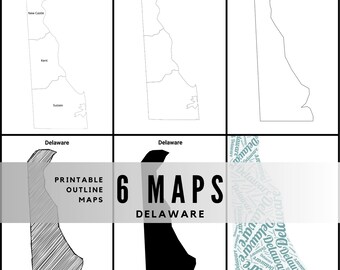 Printable Delaware Maps / State Outline and Labeled Geography Sheets / Letter‑Size Educational Printables for Teachers and Students
