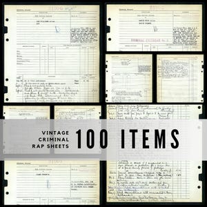 100 Vintage Criminal Rap Sheets /  Criminal Records 1930s  / High-Quality Digital Downloads