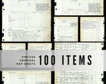 100 zabytkowych kartotek kryminalnych / policyjnych kartotek z lat 30. XX wieku do wykorzystania w dziennikach, albumach ze zdjęciami, jako rekwizyty i do nauki (do pobrania w formacie cyfrowym, pliki JPG)