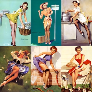 Digital collage of 700+ vintage pinup posters spanning mid-20th-century glamour, featuring iconic figures like Bettie Page, Marilyn Monroe, and Rita Hayworth. Playful poses and nostalgic styling evoke the charm of 1950s classic pinup art. Includes retro fashion, sultry expressions, and stylized compositions—perfect for junk journaling, scrapbooking, wall décor, and collectors of vintage illustration and pop culture ephemera.