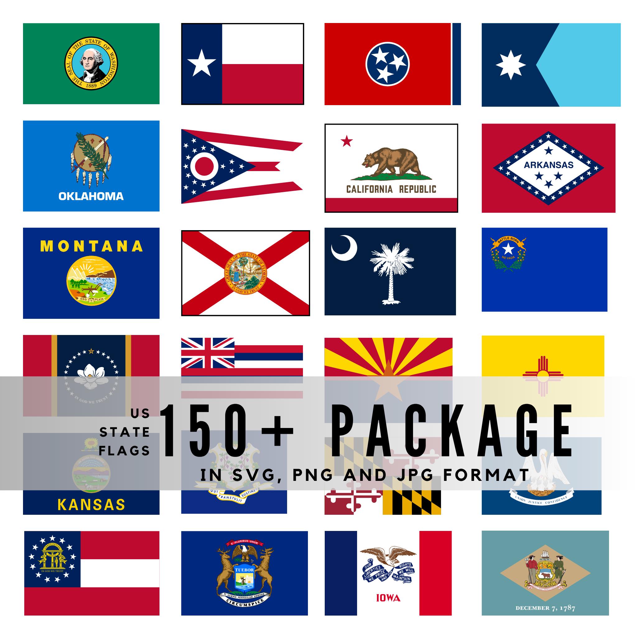Us Flag Vector File 150+ US State Flags SVG PNG Jpeg, All 50 States and Territories ...