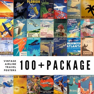 Plus de 100 posters vintage de voyages aériens / Téléchargements numériques de haute qualité
