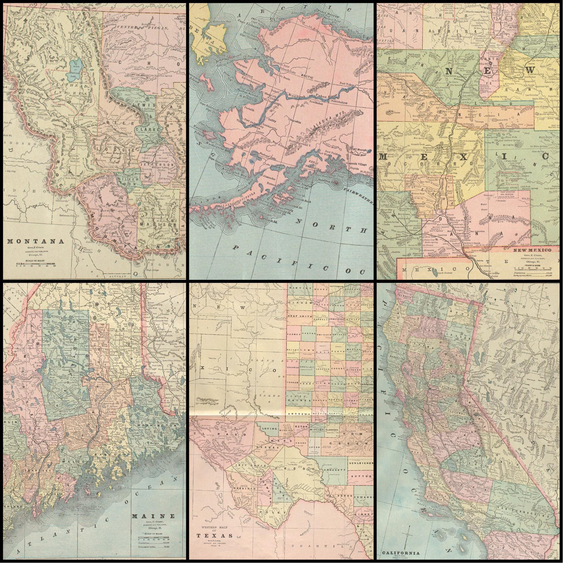 50+ Complete USA State Maps – High‑res 1889 Vintage Atlas Pages of ...