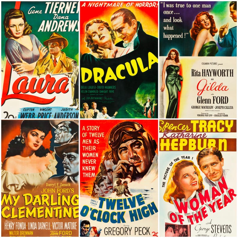 160 vintage movie posters from the 1940s featuring iconic Hollywood stars, film noir classics, and wartime cinema. Includes restored promotional artwork with bold graphics and historic typography. Ideal for collectors, film historians, scrapbookers, and creatives seeking high-quality digital downloads of Golden Age movie advertisements.