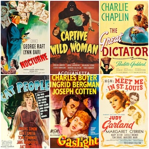 160 vintage movie posters from the 1940s featuring iconic Hollywood stars, film noir classics, and wartime cinema. Includes restored promotional artwork with bold graphics and historic typography. Ideal for collectors, film historians, scrapbookers, and creatives seeking high-quality digital downloads of Golden Age movie advertisements.