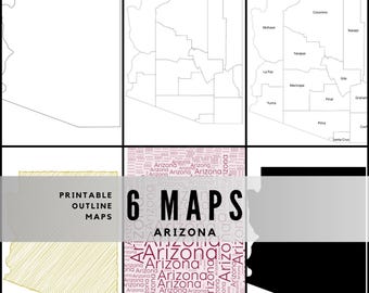 Printable Arizona Maps / State Outline and Labeled Geography Sheets / Letter‑Size Educational Printables for Teachers and Students