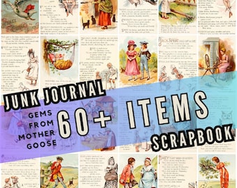Vintage Mother Goose-illustraties: 60+ afbeeldingen van kinderrijmpjes (JPG-download)