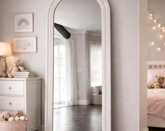 Arched Full Length Mirror – Solid Wood Farmhouse Floor Mirror with Stand
