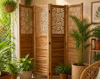 Folding Room Divider | Wood Carved Privacy Screen