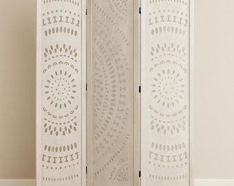 Wooden Folding Room Divider — Hand-Carved Privacy Screen, Freestanding Partition for Home, Office, Restaurant