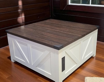 White Farmhouse Lift Top Coffee Table: Charging Station & Hidden Storage