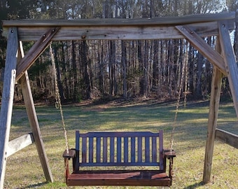 Wooden Porch Swing with Adjustable Chains - Heavy Duty Outdoor Bench