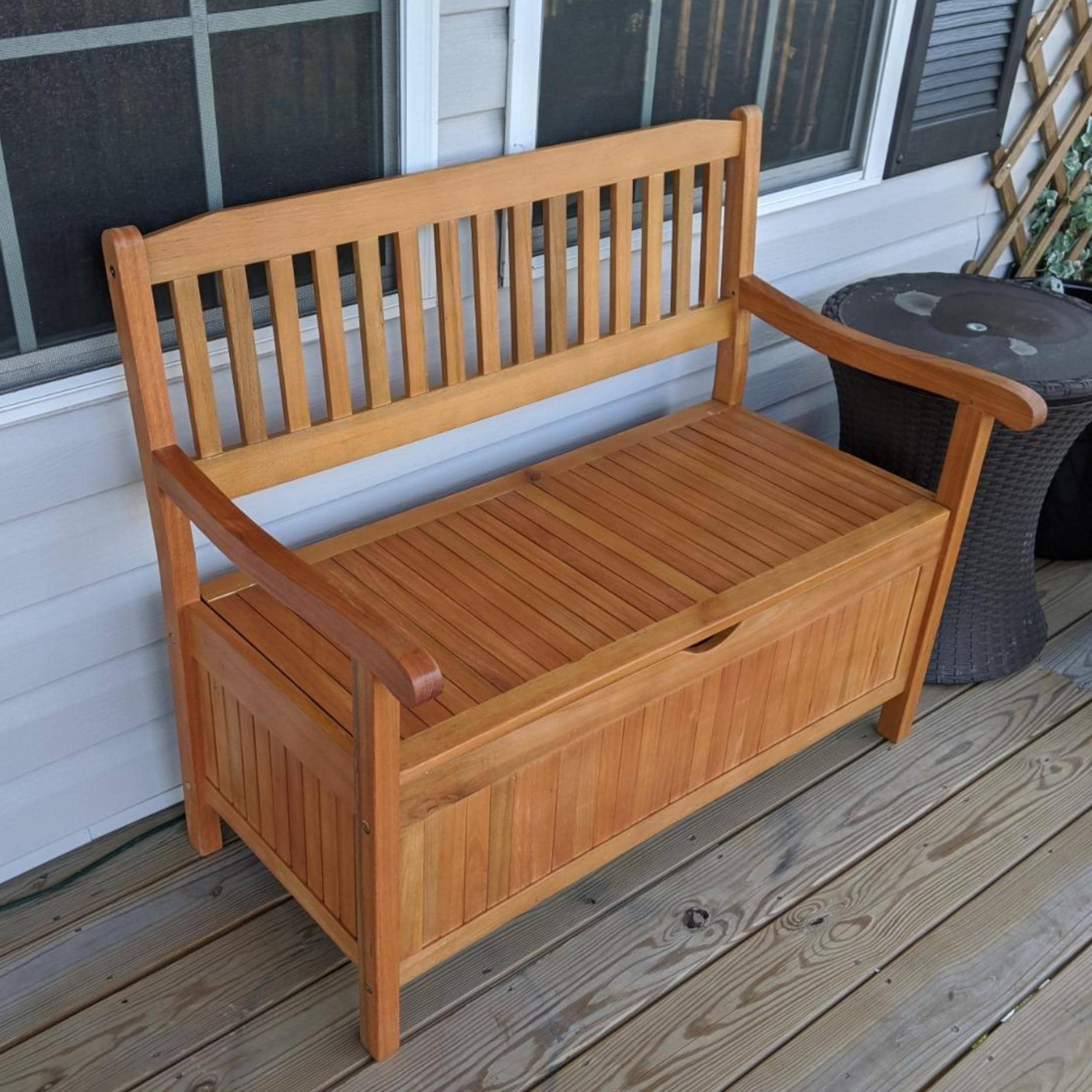 Wooden Outdoor Storage Bench with Removable Lining – Large Deck Box Seat with Handles, Entryway Storage for Patio, Garden, Balcony, Yard