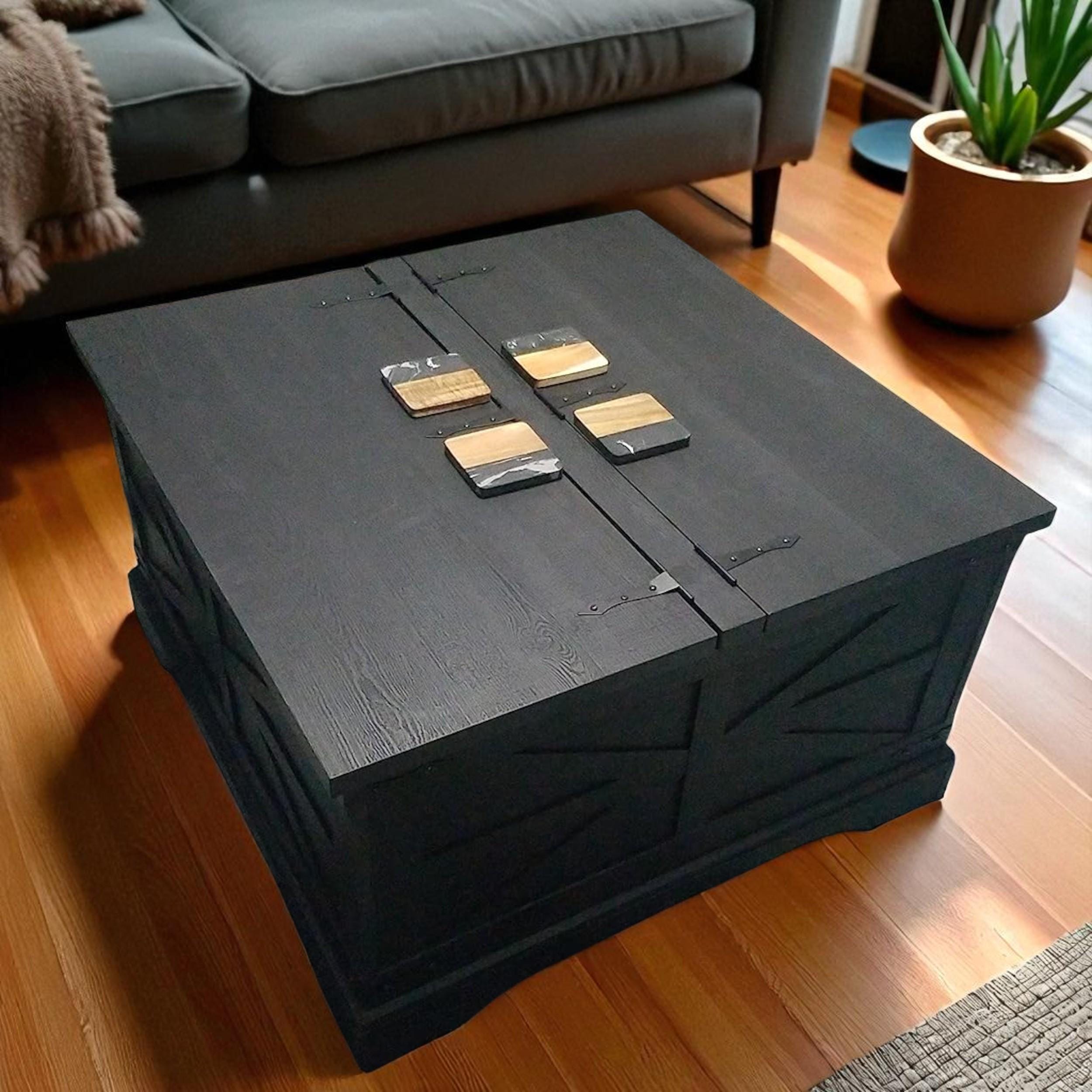 Wooden Farmhouse Lift Top Coffee Table With Storage, Wood Square Center ...