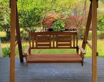Meranti Wood Outdoor Porch Swing Bench, with Hanging and Frame