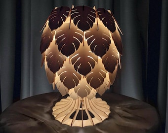 Monstera Leaf Lamp: Wooden Tropical Botanical Light Fixture