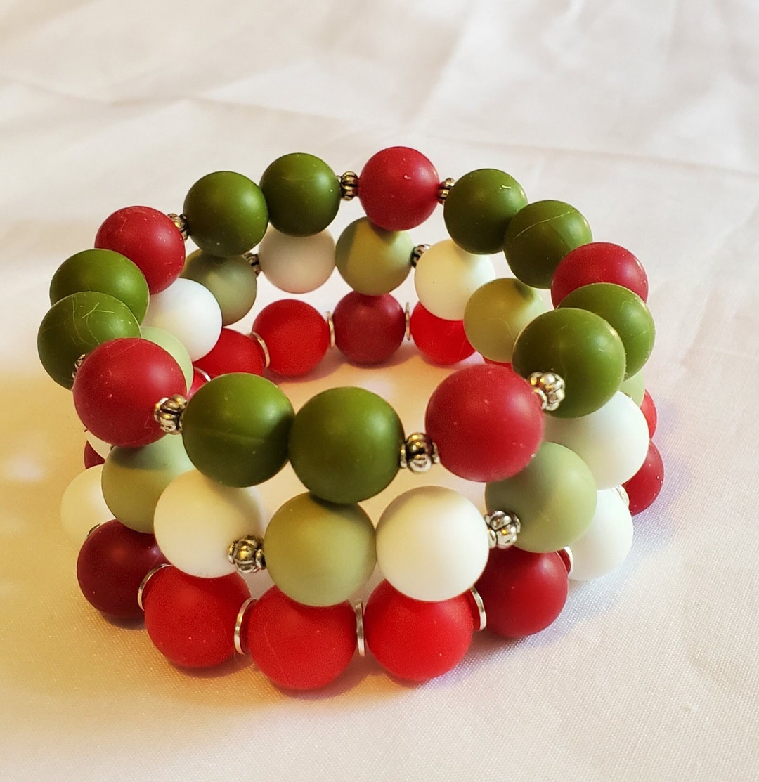 Christmas Bracelet Set of 3 Beaded Bracelets, Under 25.00, Secret Santa