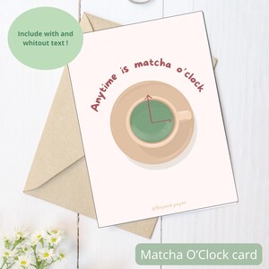 印刷可能なデジタル抹茶カード - ミニマルなカップデザイン、A4またはUSレターカード、テキスト付きまたはテキストなしバージョン、印刷可能なかわいいアート、ポスター