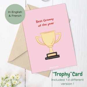 Carte digitale Trophée – "Meilleur ... de l'année" | Carte humoristique à imprimer | Idée cadeau, personnalisable : parents, mamie, collègue