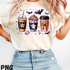 Spooky Coffee Halloween png Funny Ghost Coffee Cup,Cute Scary Coffee Lover PNG Halloween Drink Clipart for Sublimation pdf
