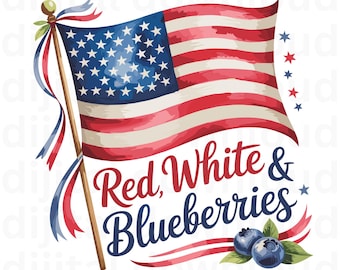 Red White Blueberries PNG: Patriotic Digital Download