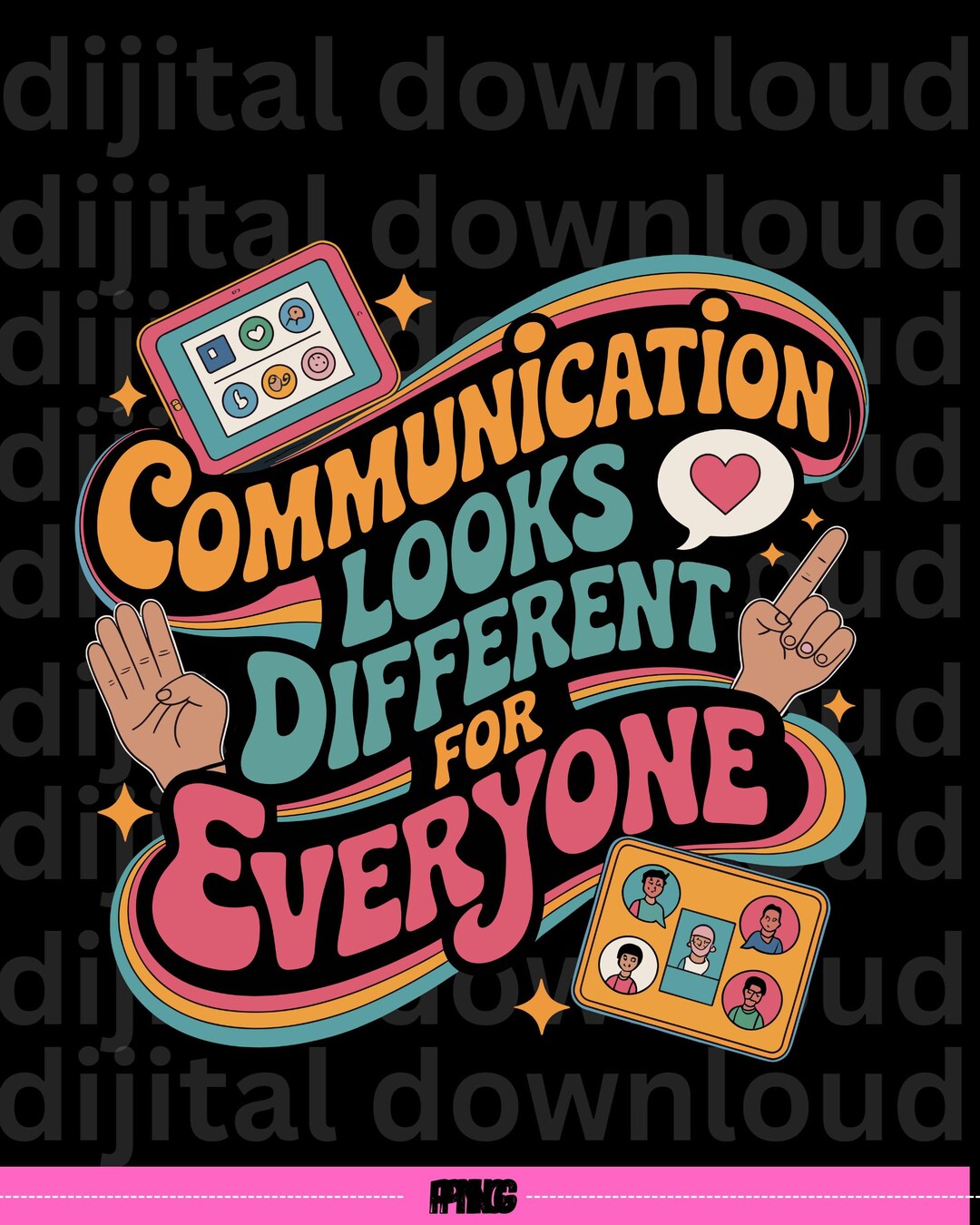 Inclusive AAC & Sign Language PNG: Autism Awareness Sublimation Design ...