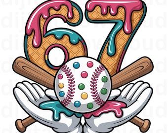 67 Ice Cream Drip Baseball PNG (Digital Download)