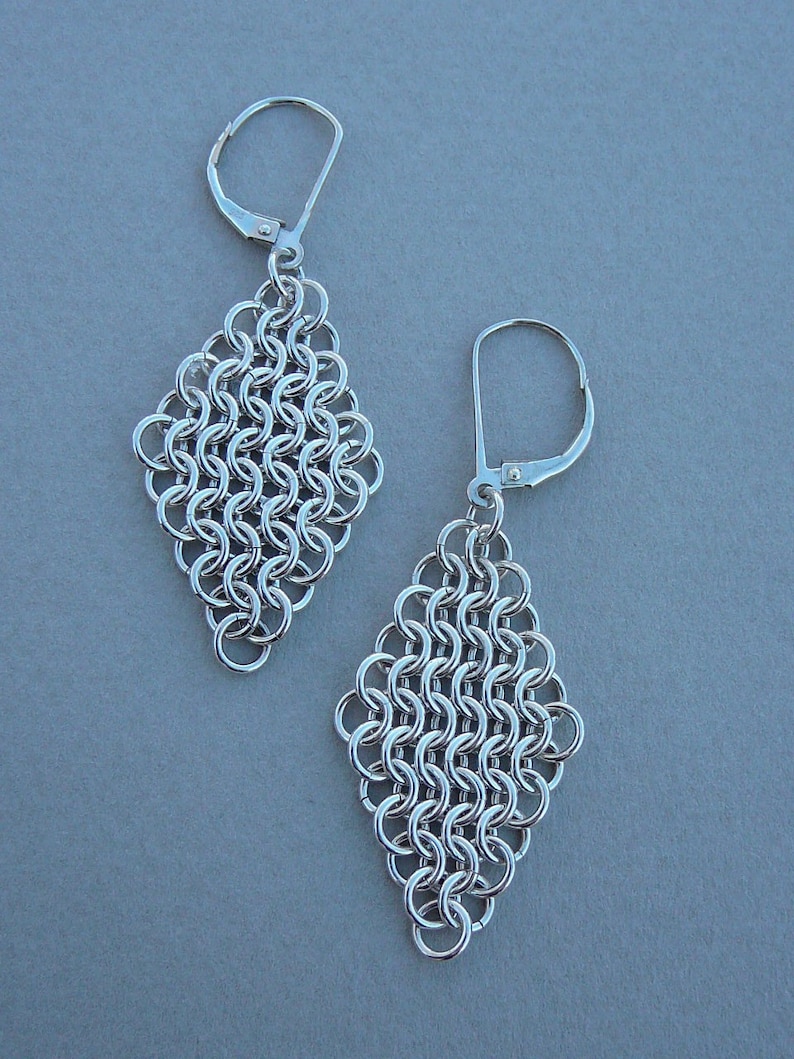 Chain maille earrings sterling silver European 4in1 mesh Etsy
