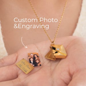 Personalized Photo Envelope Necklace, Custom Engraving Pendant, Hidden Photo Locket, Memorial Jewelry, Anniversary Birthday,Keepsake Jewelry