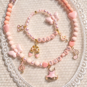 Personalized Ballet Dancer Necklace & Bracelet Set: Custom Name, Tutu Charm