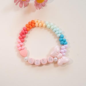 Rainbow Name Bracelet for Girls,Personalized Kids Jewelry with Heart and Bow Beads,Custom Birthday Gift,Colorful Beaded Bracelet,Party Favor