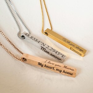 Personalized Engraved Bar Necklace: Stainless Steel Custom Name Pendant
