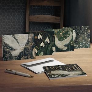 Voeux magiques de perce-neige et harfang des neiges : lot de 5 cartes Whimsical Witchy, Cottagecore, Nature Loving (paquet de 5)