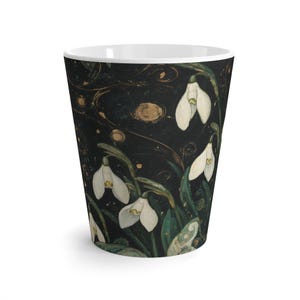Snowdrop Latte Mug: Imbolc Floral Ceramic Mug, 12oz image 1