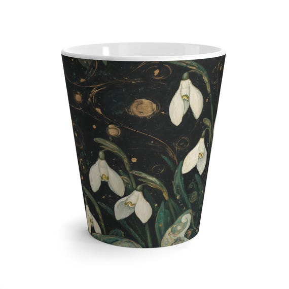 Snowdrop Latte Mug: Imbolc Floral Ceramic Mug, 12oz