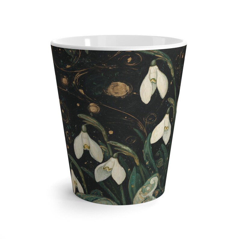 Snowdrop Latte Mug: Imbolc Floral Ceramic Mug, 12oz image 1