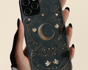 Witchy Floral Moon Handyhülle: Dark Celestial Book of Shadows
