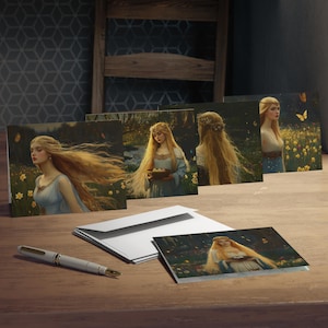 Eostre Goddess Greeting Cards: Enchanted Spring Art, Set of 5