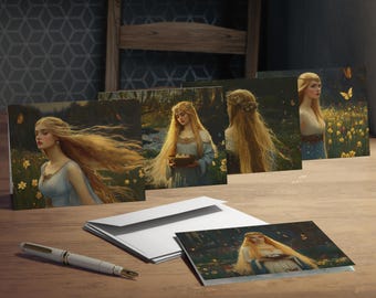 Eostre Goddess-wenskaarten: betoverde lentekunst, set van 5