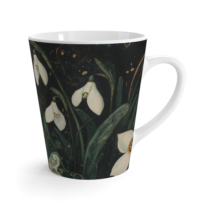 Snowdrop Latte Mug: Imbolc Floral Ceramic Mug, 12oz image 4