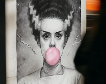 Gothic Bride Monster Girl Print: Bubblegum Horror Art