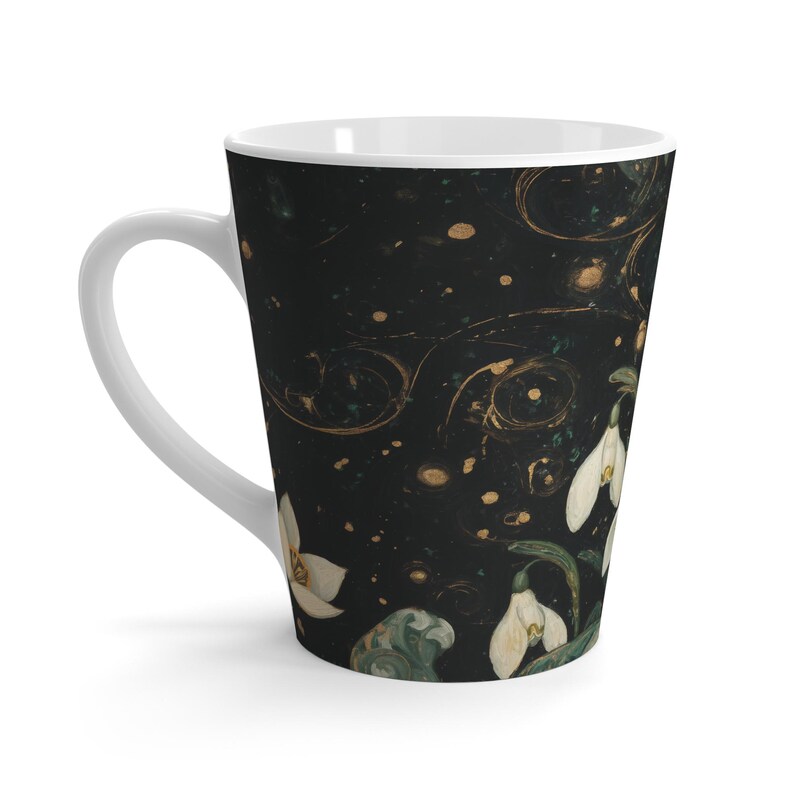 Snowdrop Latte Mug: Imbolc Floral Ceramic Mug, 12oz image 3