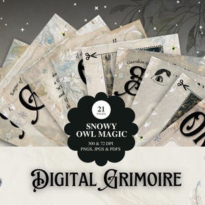 Grimoire numérique magique de harfang des neiges | Pages de journal imprimables et numériques, BOS, invites, page Oracle, rituel de dénomination familier et cartes d'autel