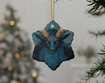Krampus Snowflake Ornament: Double-Sided Ceramic Yule Decor