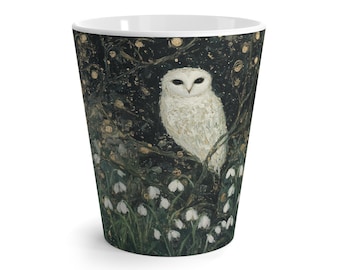 Snowdrop Snowy Owl Latte Mug: 12oz Ceramic Mug
