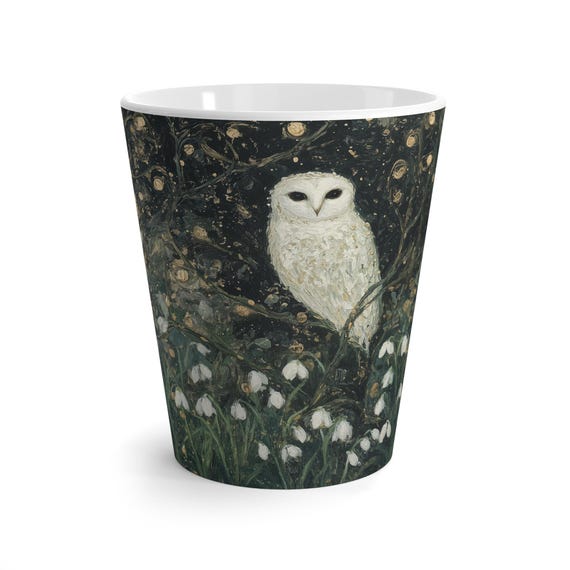Snowdrop Snowy Owl Latte Mug: 12oz Ceramic Mug