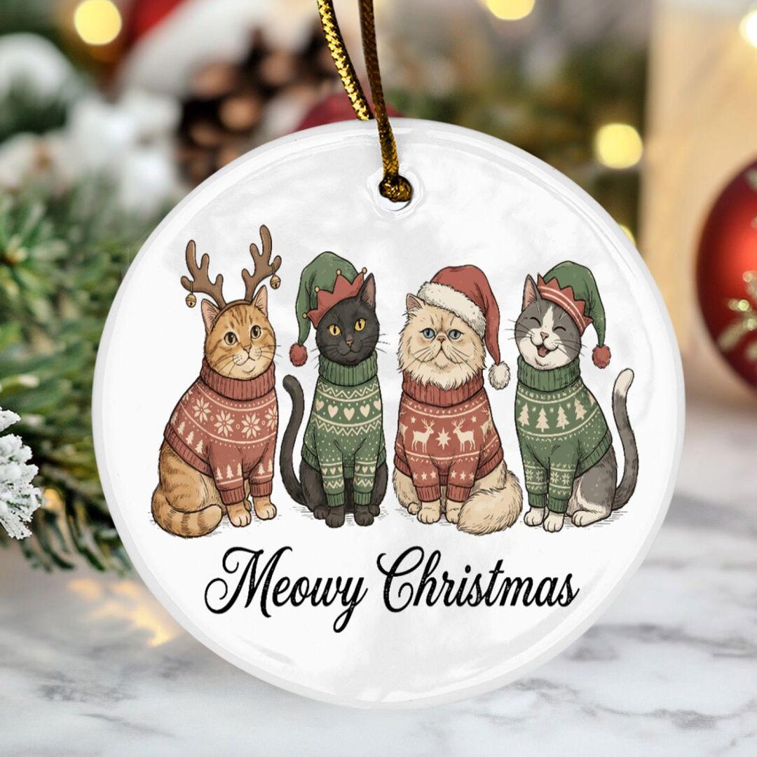 Christmas Cat Ornament Funny Holiday Meowy Gift for Pet Lovers Festive ...