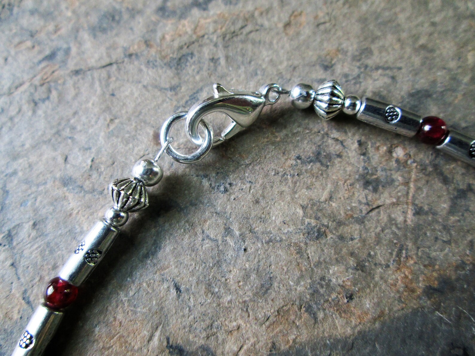 Red & Green Jade Ankle Bracelet With Silver Om Charm Etsy
